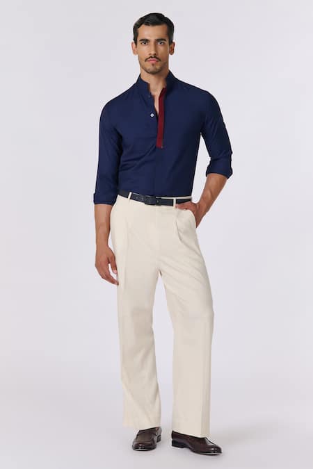 S&N by Shantnu Nikhil Plain Stand Collared Shirt 