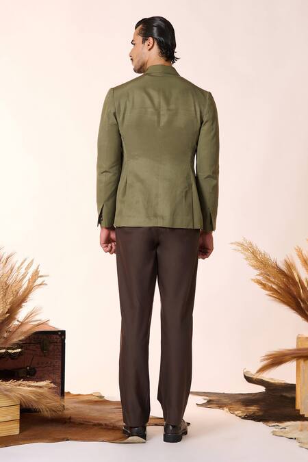 Shop S&N By Shantnu Nikhil Green Lycra Crystals Placed Crest Embellished Jacket at Aza Fashions Shop_S&N By Shantnu Nikhil_Green Lycra Crystals Placed Crest Embellished Jacket_at_Aza_Fashions
