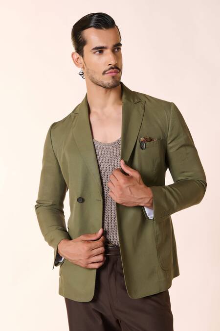 S&N By Shantnu Nikhil Green Lycra Crystals Placed Crest Embellished Jacket Online at Aza Fashions S&N By Shantnu Nikhil_Green Lycra Crystals Placed Crest Embellished Jacket_Online_at_Aza_Fashions