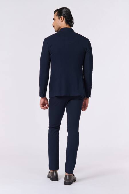 Shop S&N By Shantnu Nikhil Blue Polyester Embroidery Kantha Placement Jacket at Aza Fashions Shop_S&N By Shantnu Nikhil_Blue Polyester Embroidery Kantha Placement Jacket_at_Aza_Fashions