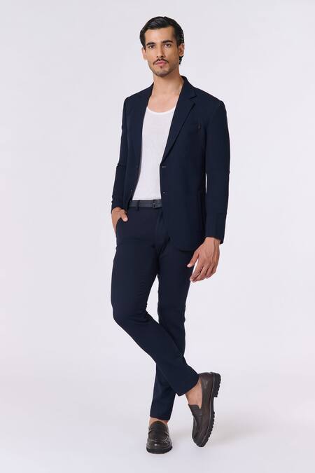 S&N By Shantnu Nikhil Blue Polyester Embroidery Kantha Placement Jacket Online at Aza Fashions S&N By Shantnu Nikhil_Blue Polyester Embroidery Kantha Placement Jacket_Online_at_Aza_Fashions