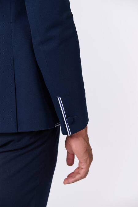 Buy_S&N By Shantnu Nikhil_Blue Polyester, Cotton Embroidery Thread Crest Jacket_Online_at_Aza_Fashions