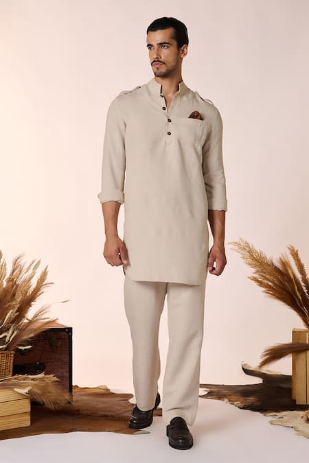 S&N by Shantnu Nikhil Beige Rayon Solid Short Kurta 