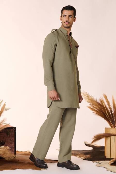Shop S&N By Shantnu Nikhil Green Linen, Rayon Plain Short Kurta Online at Aza Fashions Shop_S&N By Shantnu Nikhil_Green Linen, Rayon Plain Short Kurta_Online_at_Aza_Fashions