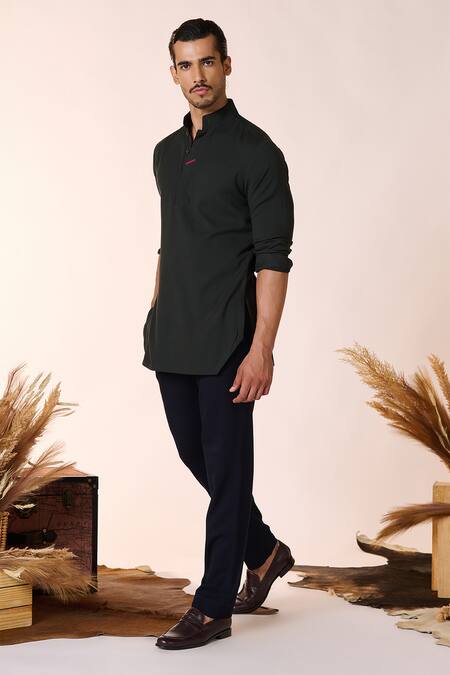 Buy_S&N By Shantnu Nikhil_Green Pashmina Crystals Crest Embellished Collar Kurta_Online_at_Aza_Fashions