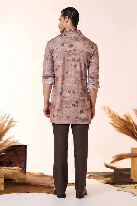 Shop S&N By Shantnu Nikhil Beige Crepe, Jersey Safari Print Kurta at Aza Fashions Shop_S&N By Shantnu Nikhil_Beige Crepe, Jersey Safari Print Kurta_at_Aza_Fashions