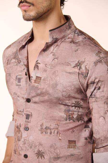 S&N By Shantnu Nikhil Beige Crepe, Jersey Safari Print Kurta Online at Aza Fashions S&N By Shantnu Nikhil_Beige Crepe, Jersey Safari Print Kurta_Online_at_Aza_Fashions