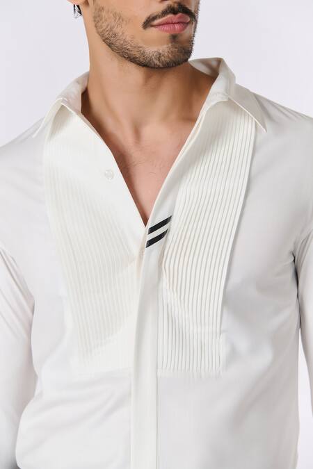 S&N By Shantnu Nikhil White Polyester, Viscose Embroidery Pintuck Placket Shirt Online at Aza Fashions S&N By Shantnu Nikhil_White Polyester, Viscose Embroidery Pintuck Placket Shirt_Online_at_Aza_Fashions