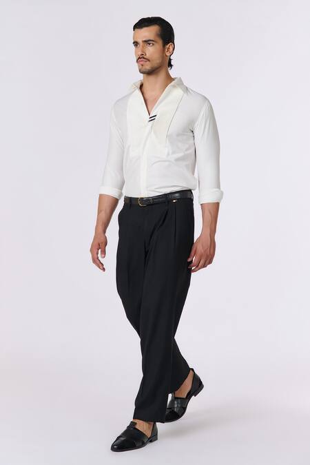 Shop S&N By Shantnu Nikhil White Polyester, Viscose Embroidery Pintuck Placket Shirt Online at Aza Fashions Shop_S&N By Shantnu Nikhil_White Polyester, Viscose Embroidery Pintuck Placket Shirt_Online_at_Aza_Fashions