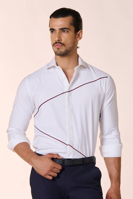 S&N By Shantnu Nikhil White Cotton Cut Work Cut-out Panel Shirt Online at Aza Fashions S&N By Shantnu Nikhil_White Cotton Cut Work Cut-out Panel Shirt_Online_at_Aza_Fashions
