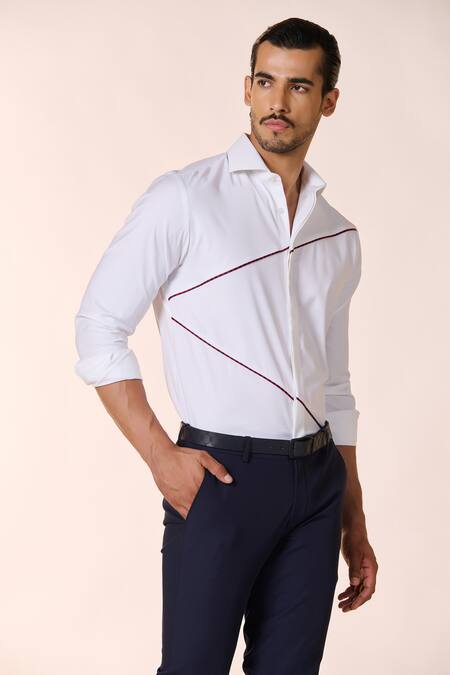 Buy S&N By Shantnu Nikhil White Cotton Cut Work Cut-out Panel Shirt Online at Aza Fashions Buy_S&N By Shantnu Nikhil_White Cotton Cut Work Cut-out Panel Shirt_Online_at_Aza_Fashions