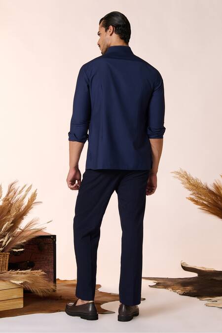Shop S&N By Shantnu Nikhil Blue Lycra, Viscose, Terrycloth Embroidery Patch Pocket Pintucked Shirt at Aza Fashions Shop_S&N By Shantnu Nikhil_Blue Lycra, Viscose, Terrycloth Embroidery Patch Pocket Pintucked Shirt_at_Aza_Fashions