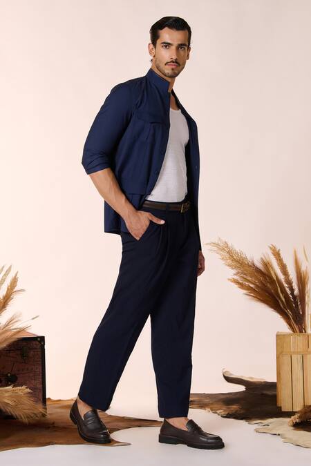 Buy S&N By Shantnu Nikhil Blue Lycra, Viscose, Terrycloth Embroidery Patch Pocket Pintucked Shirt Online at Aza Fashions Buy_S&N By Shantnu Nikhil_Blue Lycra, Viscose, Terrycloth Embroidery Patch Pocket Pintucked Shirt_Online_at_Aza_Fashions