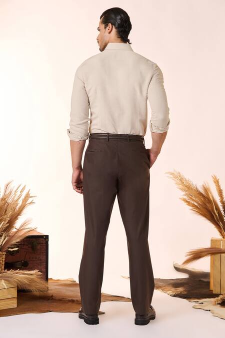 Shop_S&N By Shantnu Nikhil_Beige Linen, Rayon Embroidery Embellished Crest Shirt_at_Aza_Fashions