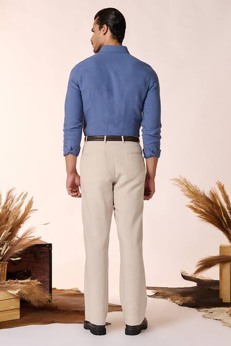 Shop_S&N By Shantnu Nikhil_Blue Linen, Rayon Embroidery Crest Embellished Pattern Shirt _at_Aza_Fashions