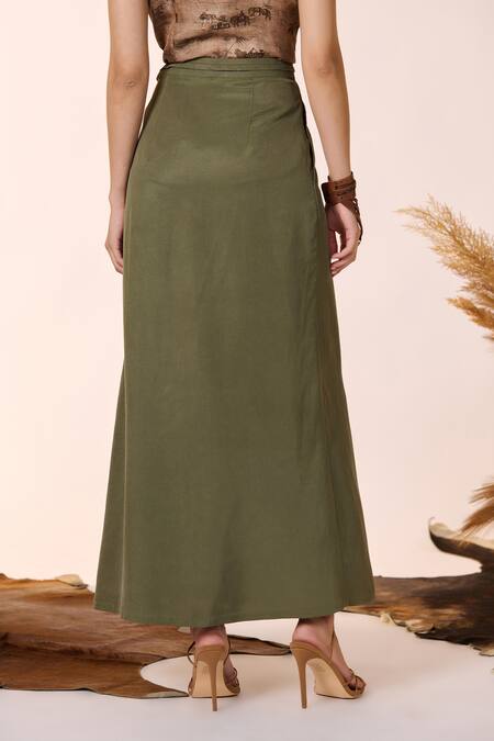 Shop S&N By Shantnu Nikhil Green Lycra Plain Wrapped Skirt at Aza Fashions Shop_S&N By Shantnu Nikhil_Green Lycra Plain Wrapped Skirt_at_Aza_Fashions