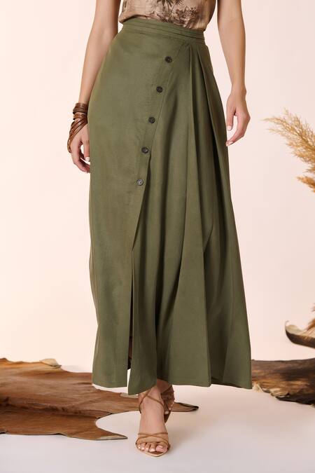 Buy S&N By Shantnu Nikhil Green Lycra Plain Wrapped Skirt Online at Aza Fashions Buy_S&N By Shantnu Nikhil_Green Lycra Plain Wrapped Skirt_Online_at_Aza_Fashions