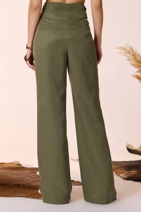 Shop S&N By Shantnu Nikhil Green Lycra High Waisted Trouser at Aza Fashions Shop_S&N By Shantnu Nikhil_Green Lycra High Waisted Trouser_at_Aza_Fashions