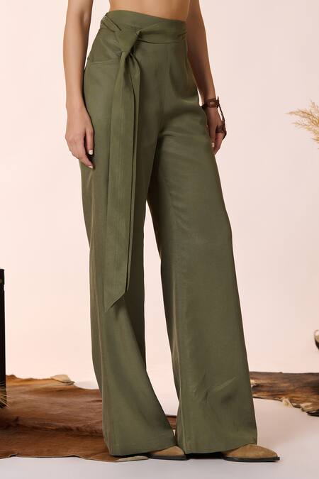 Shop S&N By Shantnu Nikhil Green Lycra High Waisted Trouser Online at Aza Fashions Shop_S&N By Shantnu Nikhil_Green Lycra High Waisted Trouser_Online_at_Aza_Fashions