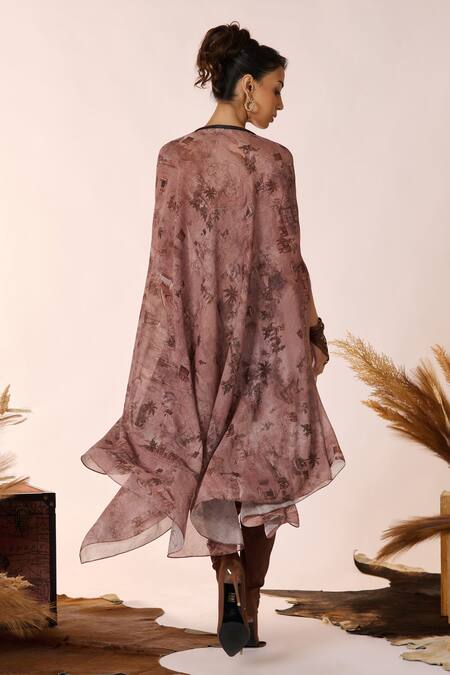 Shop_S&N By Shantnu Nikhil_Beige Safari Print Cape_at_Aza_Fashions