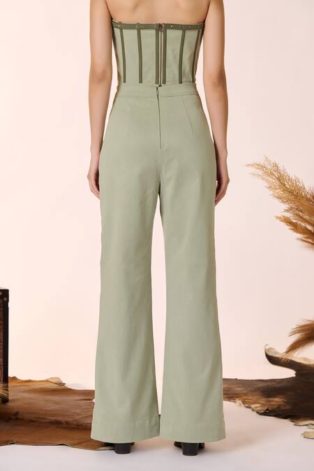 Shop S&N By Shantnu Nikhil Green Twill Off-shoulder Structured Corset Top at Aza Fashions Shop_S&N By Shantnu Nikhil_Green Twill Off-shoulder Structured Corset Top_at_Aza_Fashions