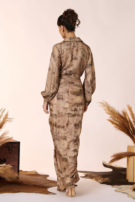 Shop S&N By Shantnu Nikhil Beige Silk Embroidery Collared Vintage Village Print Shirt at Aza Fashions Shop_S&N By Shantnu Nikhil_Beige Silk Embroidery Collared Vintage Village Print Shirt_at_Aza_Fashions