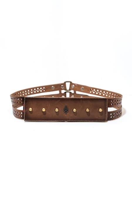 Shop S&N By Shantnu Nikhil Brown Buckles Handcrafted Leather Belt at Aza Fashions Shop_S&N By Shantnu Nikhil_Brown Buckles Handcrafted Leather Belt_at_Aza_Fashions