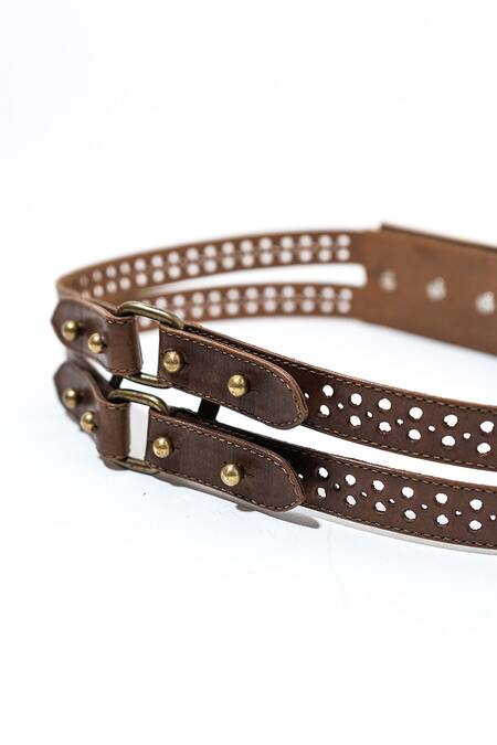S&N By Shantnu Nikhil Brown Buckles Handcrafted Leather Belt Online at Aza Fashions S&N By Shantnu Nikhil_Brown Buckles Handcrafted Leather Belt_Online_at_Aza_Fashions