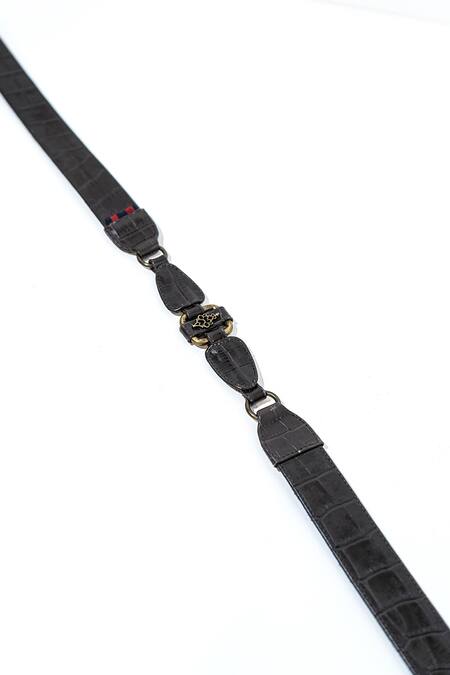 Buy_S&N By Shantnu Nikhil_Brown Metallic Thread Asymmetric Cutwork Leather Belt_Online_at_Aza_Fashions