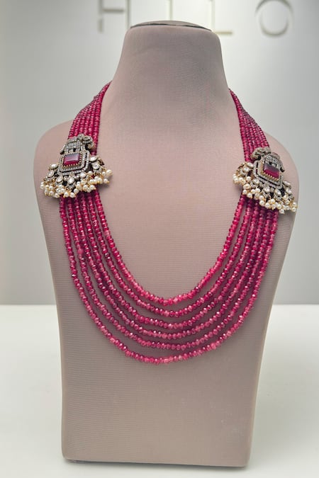 Hilo Design Rojo Stone Embellished Bead Necklace 