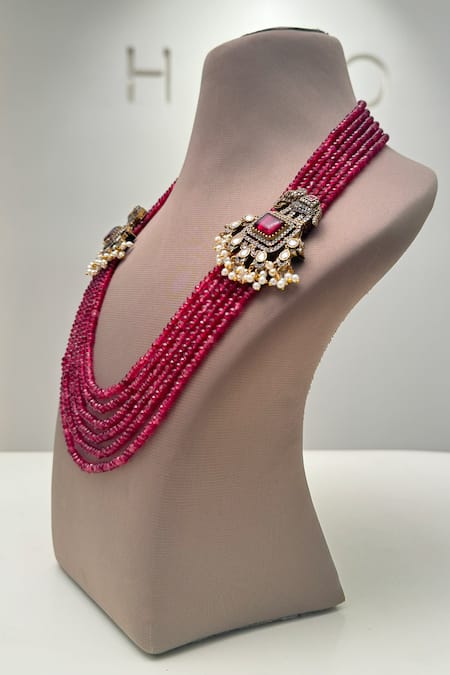 Hilo Design_Off White Rojo Stone Embellished Bead Necklace _Online_at_Aza_Fashions