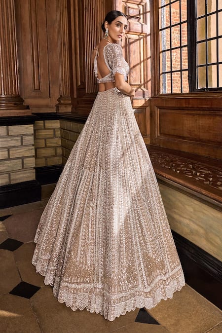 Shop Seema Gujral Gold Net Pearls, Sequins, Beads Sweetheart Embroidered Bridal Lehenga Blouse Set at Aza Fashions Shop_Seema Gujral_Gold Net Pearls, Sequins, Beads Sweetheart Embroidered Bridal Lehenga Blouse Set _at_Aza_Fashions