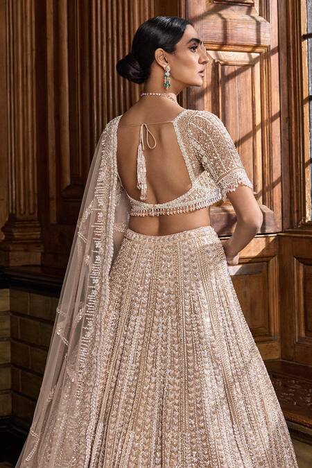 Buy Seema Gujral Gold Net Pearls, Sequins, Beads Sweetheart Embroidered Bridal Lehenga Blouse Set Buy_Seema Gujral_Gold Net Pearls, Sequins, Beads Sweetheart Embroidered Bridal Lehenga Blouse Set
