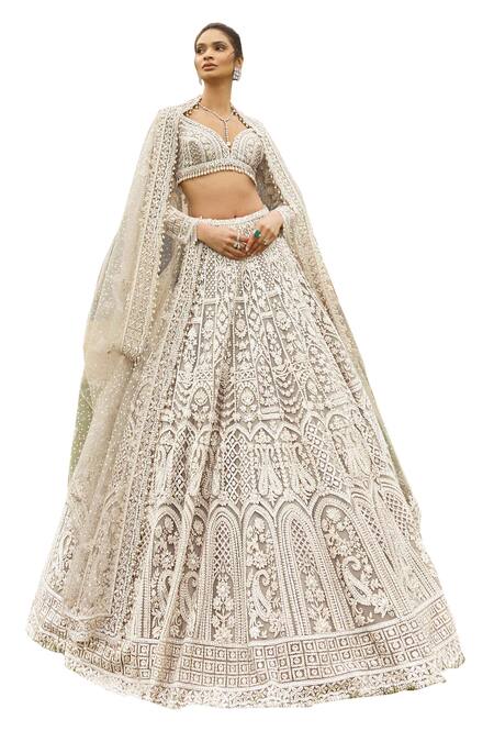 Buy Seema Gujral Beige Net Pearls, Sequins, Crystals Metallic Dori Embroidered Bridal Lehenga Set Online at Aza Fashions Buy_Seema Gujral_Beige Net Pearls, Sequins, Crystals Metallic Dori Embroidered Bridal Lehenga Set _Online_at_Aza_Fashions