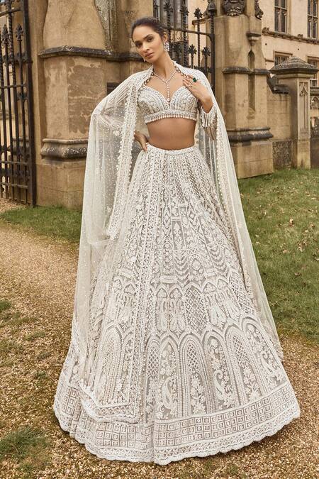 Shop Seema Gujral Beige Net Pearls, Sequins, Crystals Metallic Dori Embroidered Bridal Lehenga Set Online at Aza Fashions Shop_Seema Gujral_Beige Net Pearls, Sequins, Crystals Metallic Dori Embroidered Bridal Lehenga Set _Online_at_Aza_Fashions