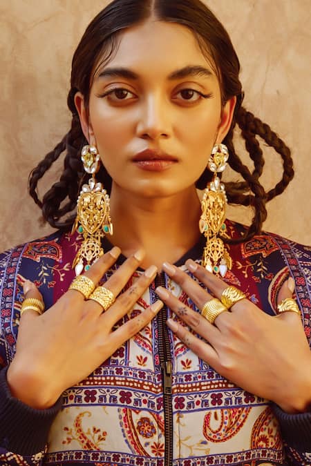 Shop Radhika Agrawal Jewels Gold Plated Aurelian Braided Ring Online at Aza Fashions Shop_Radhika Agrawal Jewels_Gold Plated Aurelian Braided Ring _Online_at_Aza_Fashions