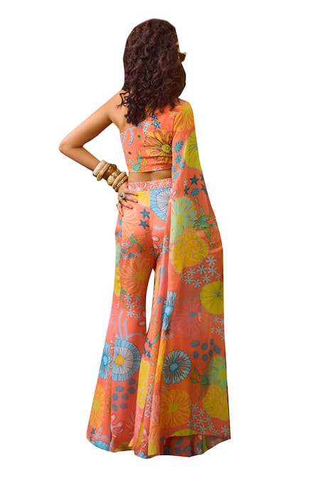 Diyarajvvir Peach Crepe, Georgette Embroidery, Stones Floral Print Flared Pant With Blouse at Aza Fashions Diyarajvvir_Peach Crepe, Georgette Embroidery, Stones Floral Print Flared Pant With Blouse _at_Aza_Fashions