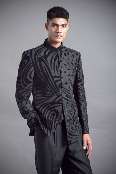 Arun Verma Flora Velvet Applique Bandhgala 