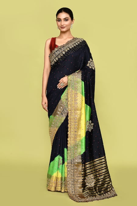 Nazaakat by Samara Singh Blue Handloom Cotton Silk Embroidered Saree With Unstitched Blouse Piece