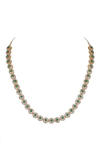 Auraa Trends_Green Stones Round Embellished Necklace And Earrings Set _Online_at_Aza_Fashions