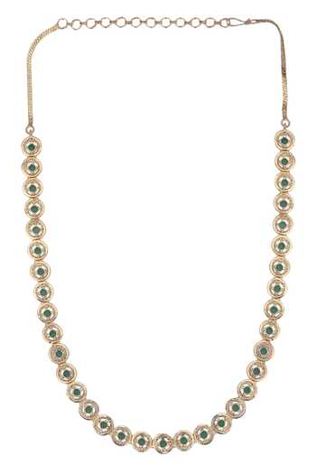 Auraa Trends_Green Stones Round Embellished Necklace And Earrings Set _at_Aza_Fashions