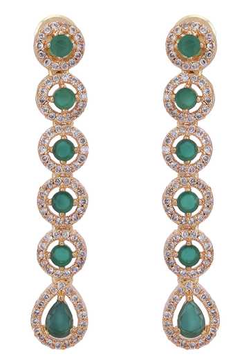 Shop Auraa Trends Green Stones Round Embellished Necklace And Earrings Set Shop_Auraa Trends_Green Stones Round Embellished Necklace And Earrings Set