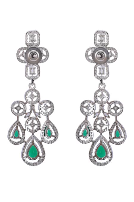 Buy_Auraa Trends_Green Stones, Diamonds American Studded Necklace Set _Online_at_Aza_Fashions