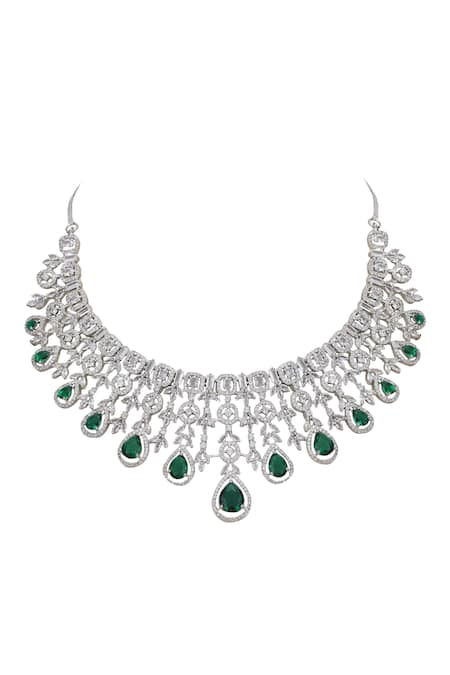 Buy_Auraa Trends_Green Stones, Diamonds American Studded Necklace Set 