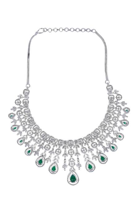Shop_Auraa Trends_Green Stones, Diamonds American Studded Necklace Set 