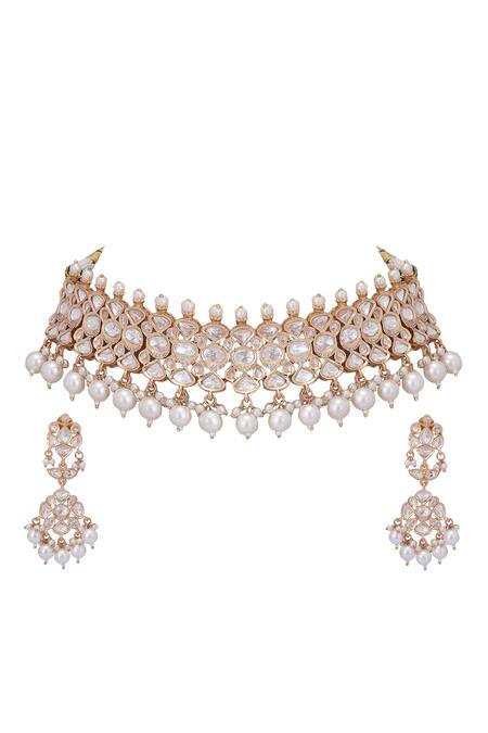 Auraa Trends_Gold Plated Pearls Kundan And Embellished Necklace Set _Online_at_Aza_Fashions