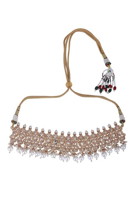 Shop_Auraa Trends_Gold Plated Pearls Kundan And Embellished Necklace Set _Online_at_Aza_Fashions