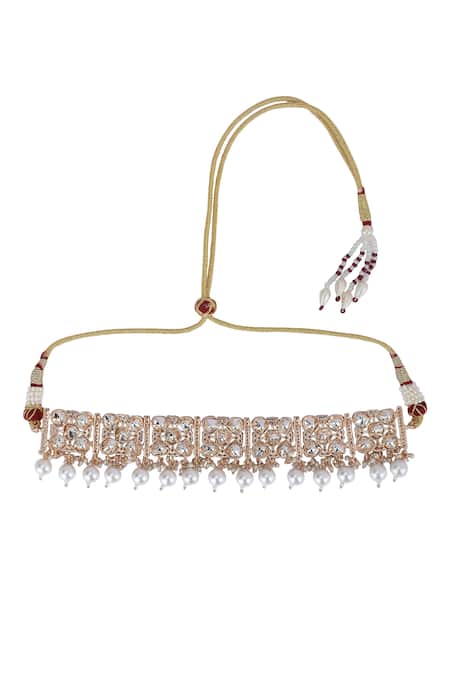 Shop_Auraa Trends_Gold Plated Pearls, Diamonds, Stones Kundan And Meenakari Necklace Set _Online_at_Aza_Fashions
