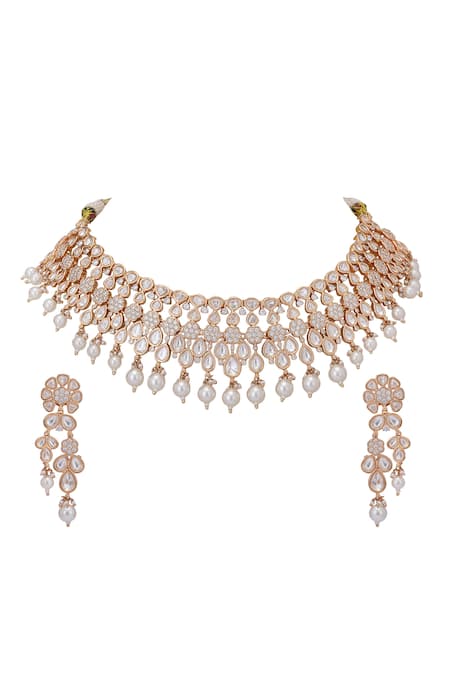 Auraa Trends_Gold Plated Crystals, Pearls Kundan Studded Necklace Set _Online_at_Aza_Fashions