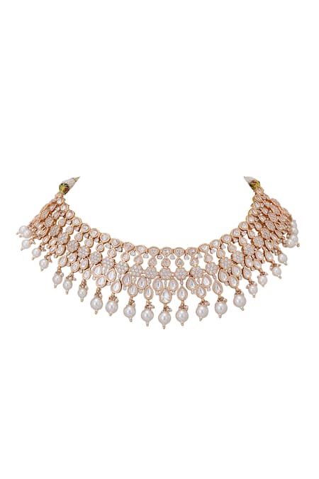 Buy_Auraa Trends_Gold Plated Crystals, Pearls Kundan Studded Necklace Set _Online_at_Aza_Fashions